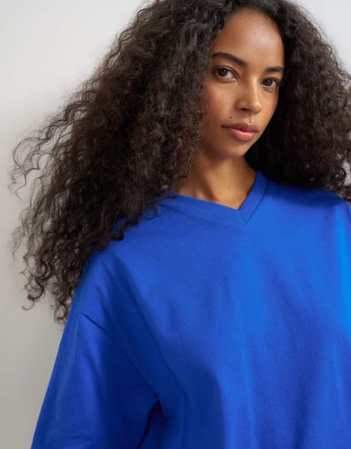 Topshop micro v T-shirt a maniche corte in cobalto, 4 di 4