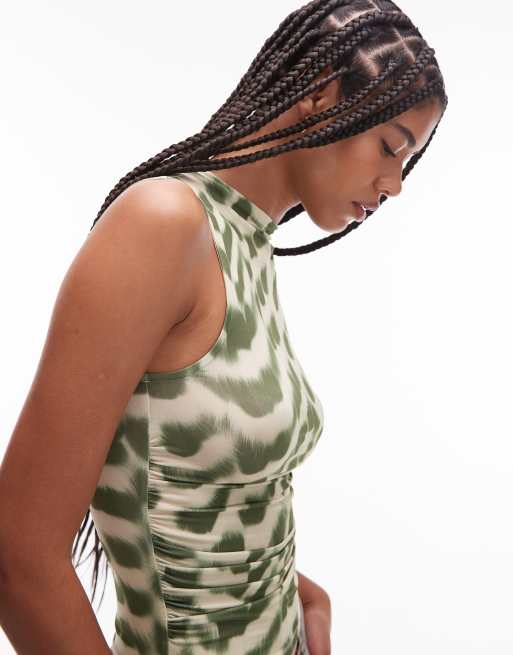 Topshop microfiber abstract animal print tank top in green