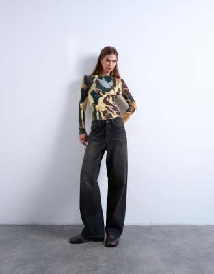 Topshop Microfiber Abstract Print Top In Multi