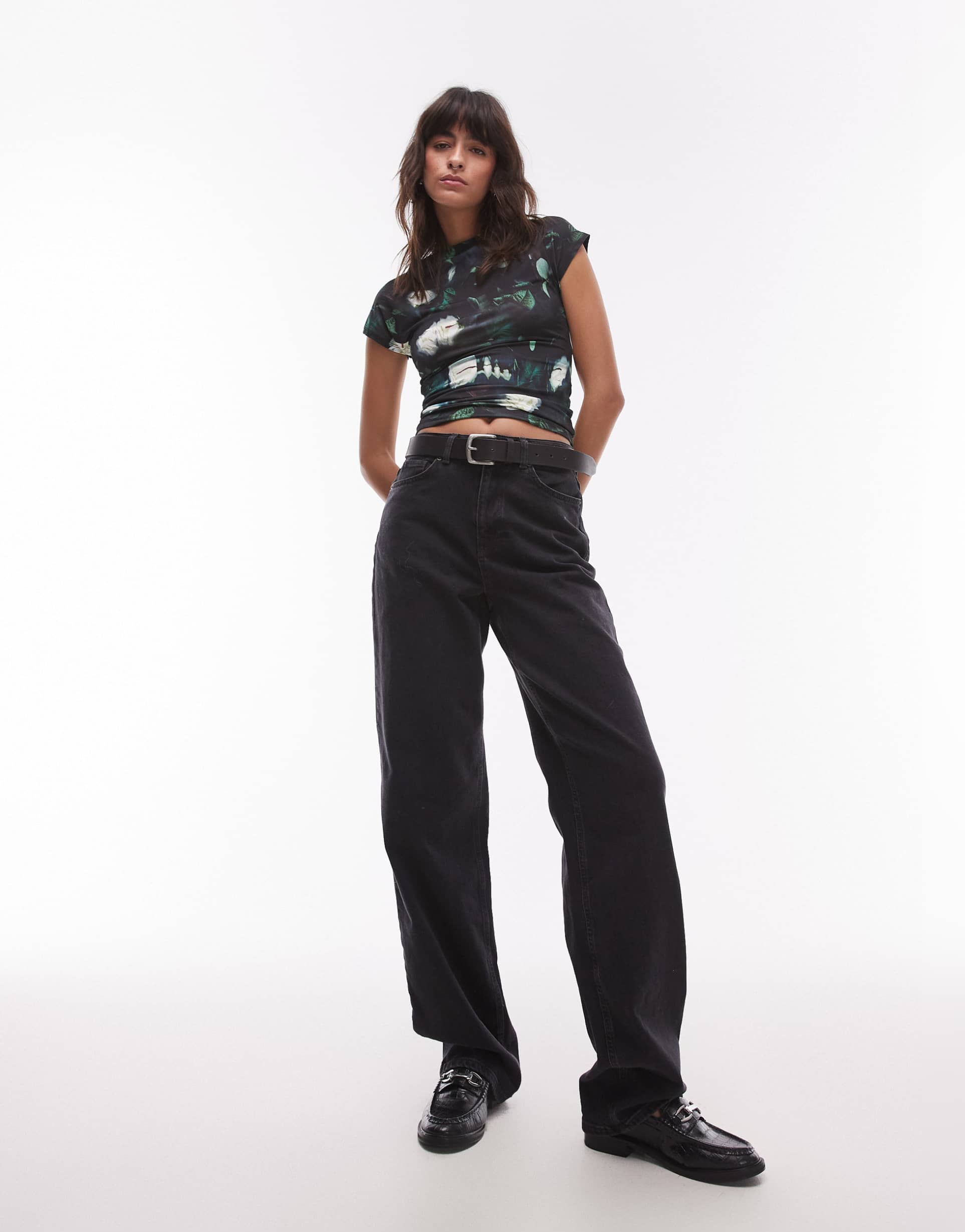 topshop microfiber abstract smudge floral cap sleeve