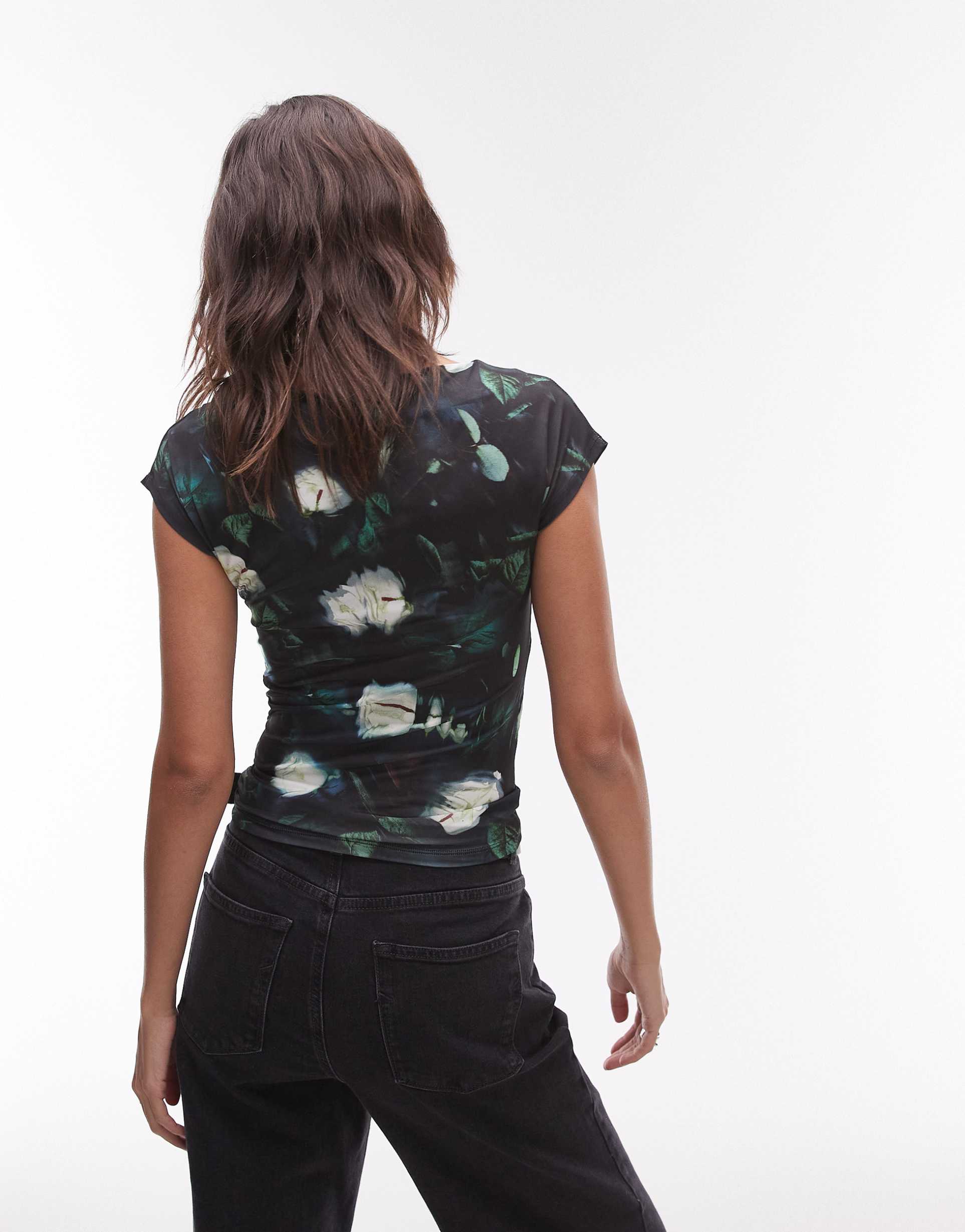 topshop microfiber abstract smudge floral cap sleeve
