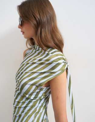Topshop microfiber stripe knot shoulder tank in green