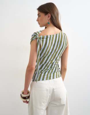 Topshop Microfiber Stripe Knot Shoulder Tank In Multi