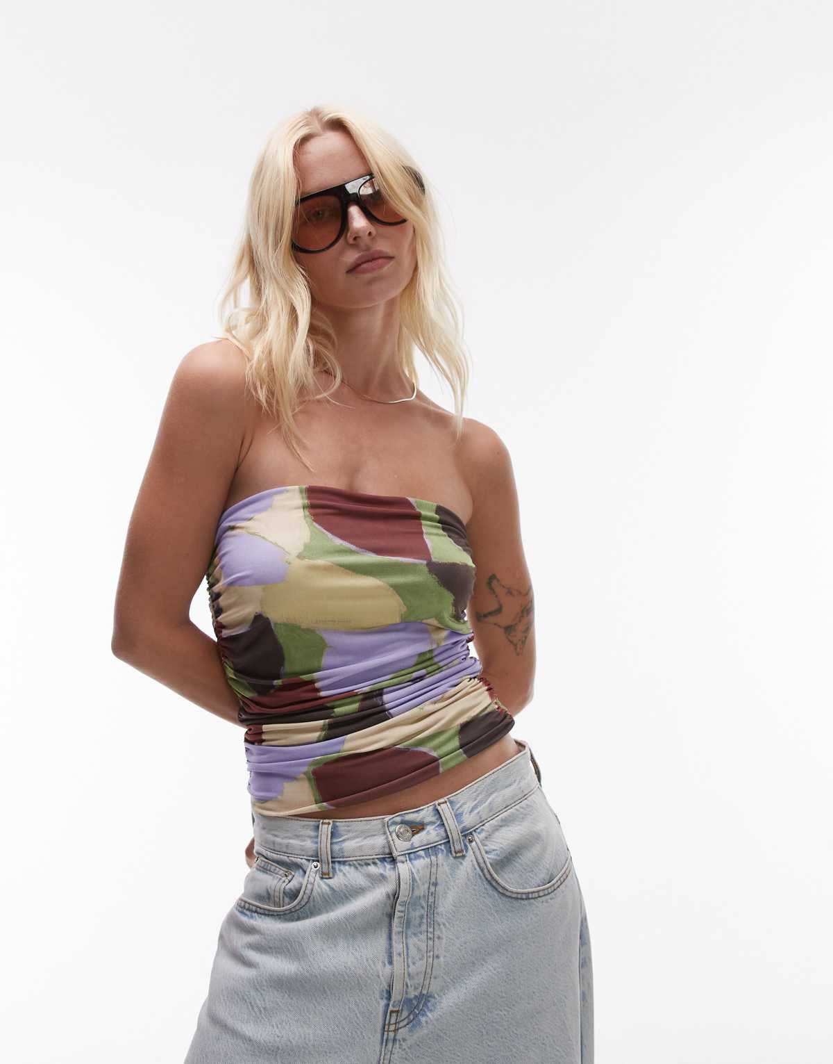 Topshop microfibre abstract print bandeau in multi