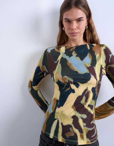 Topshop microfibre abstract print top in multi