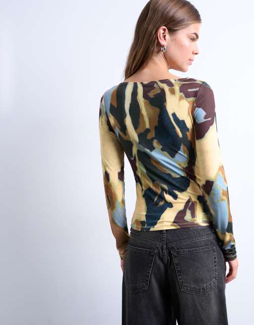 Topshop microfibre abstract print top in multi, 4 of 4