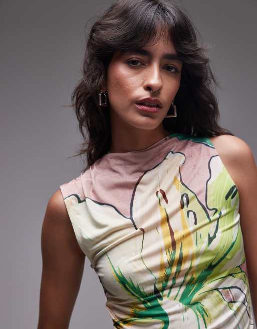 Topshop microfibre floral print ruched tank in multi, 2 of 4