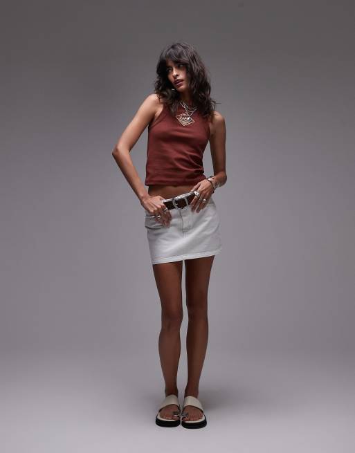 Topshop - Microgonna bianca in denim, 4 di 5