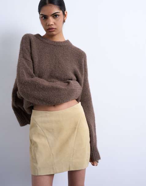 Topshop - Microgonna color latticello in vero camoscio - view 1