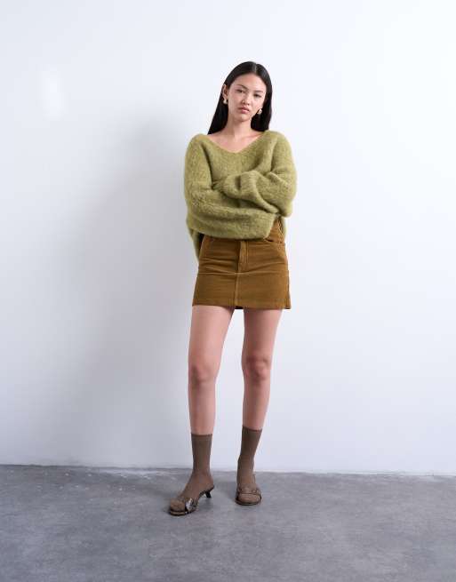 Topshop - Microgonna color miele in velluto a coste
