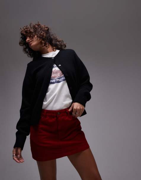 Topshop - Microgonna in denim a coste bordeaux - view 1