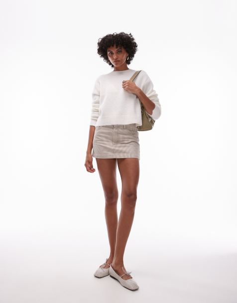 Topshop - Microgonna in denim beige a righe - view 1
