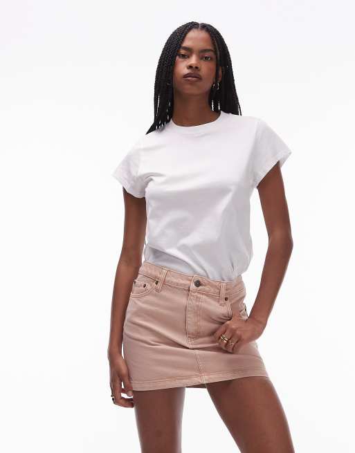Topshop - Microgonna in denim color cipria