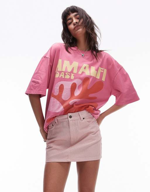 Topshop - Microgonna in denim rossa a righe