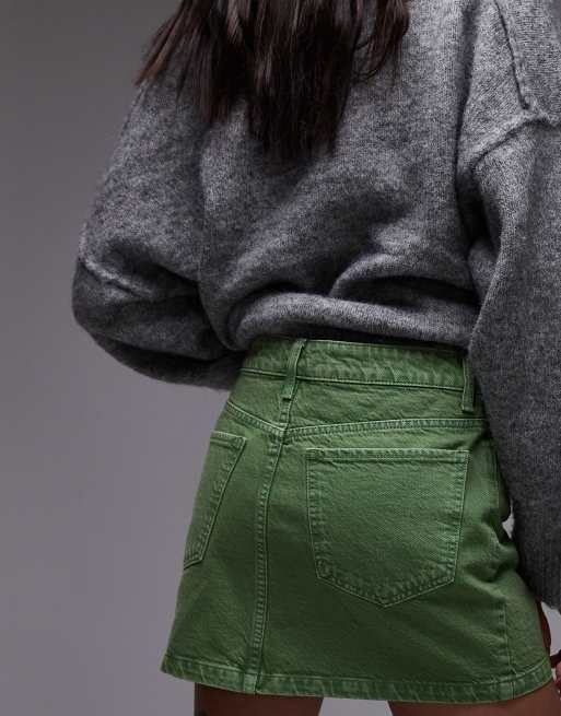 Topshop - Microgonna in denim verde, 2 di 5