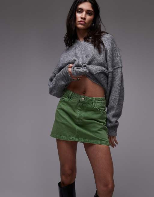 Topshop - Microgonna in denim verde, 3 di 5