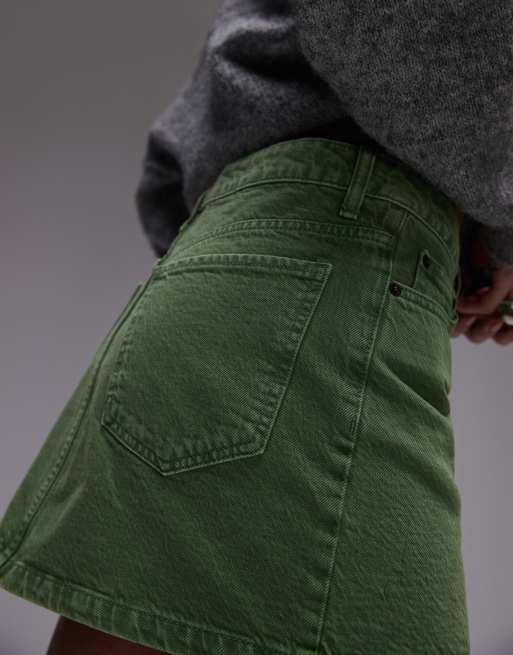 Topshop - Microgonna in denim verde, 5 di 5