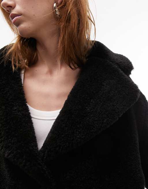 Topshop black shop teddy bear coat