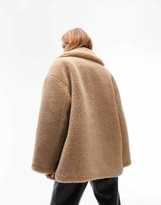 Topshop camel coat with hotsell fur collar