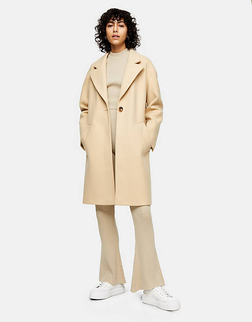 Topshop mid length classic coat in cream