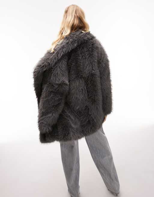 Charcoal faux sales fur jacket