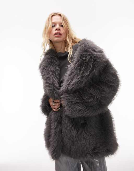 Topshop grey 2025 fur coat