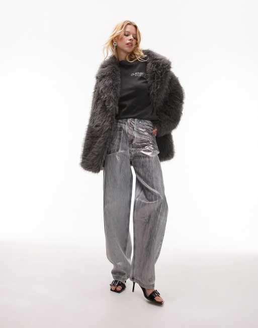 Topshop grey hotsell faux fur coat