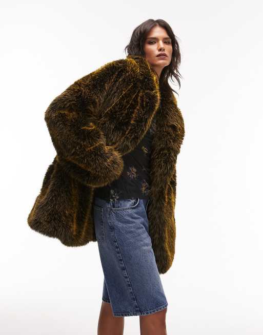 Topshop fur coat clearance black