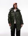 [Topshop] Topshop mid length hooded puffer jacket in dark green XS Dark green