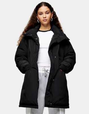 Topshop mid length puffer coat in black