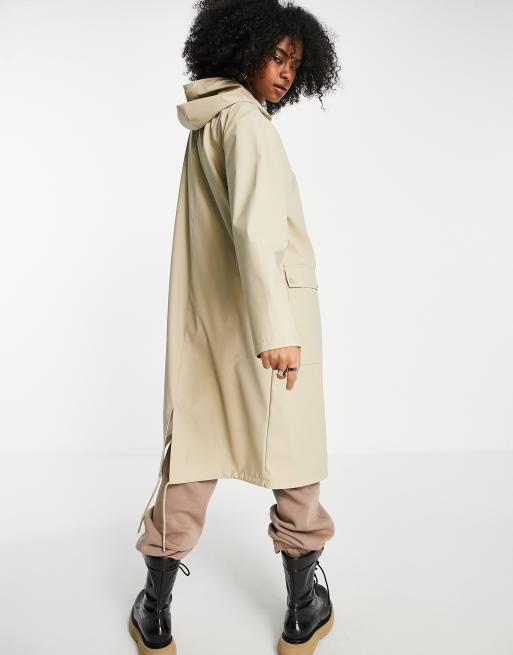 Topshop mid length rain mac with hood in stone