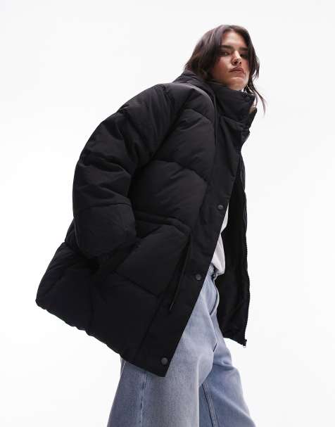 Black Basic Oversize Women Inflatable Puffer Coats, Women Puffer Jacket -   UK