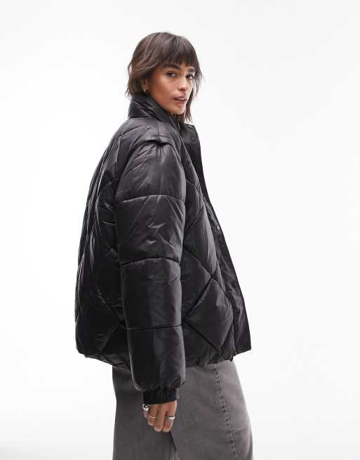 Wet look store cropped puffer jacket