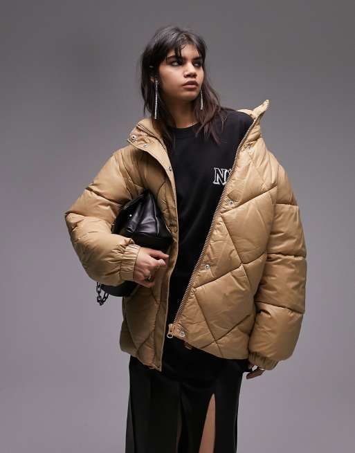 Wet look parka coat sale