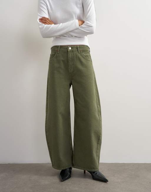 Topshop mid rise baggy arc jean in khaki, 2 of 5