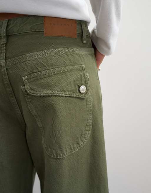 Topshop mid rise baggy arc jean in khaki, 5 of 5