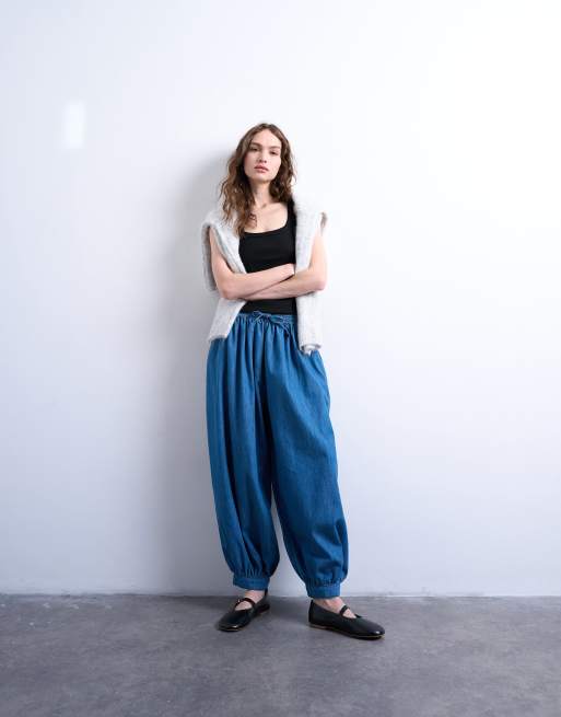 Topshop mid rise balloon jean in mid blue