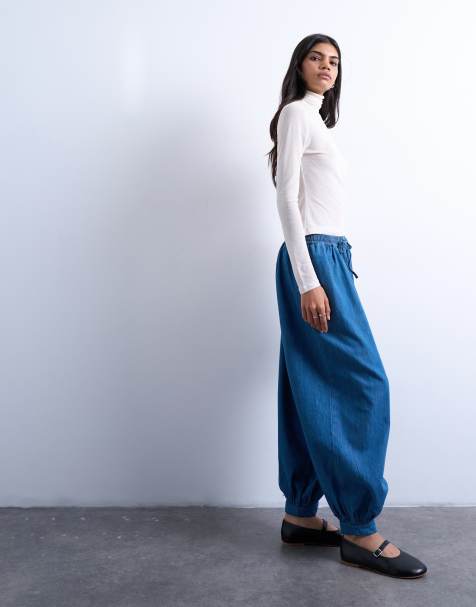 Topshop mid rise balloon jean in vintage blue