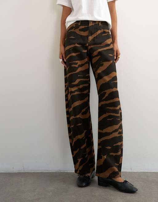 Topshop mid rise barrel jeans in brown zebra print, 2 of 5