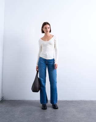 Topshop mid rise bootcut jean in mid blue