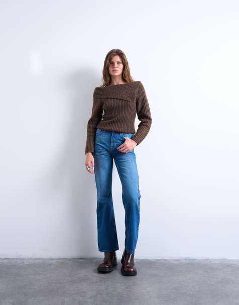 Topshop mid rise bootcut jean in mid blue - view 1