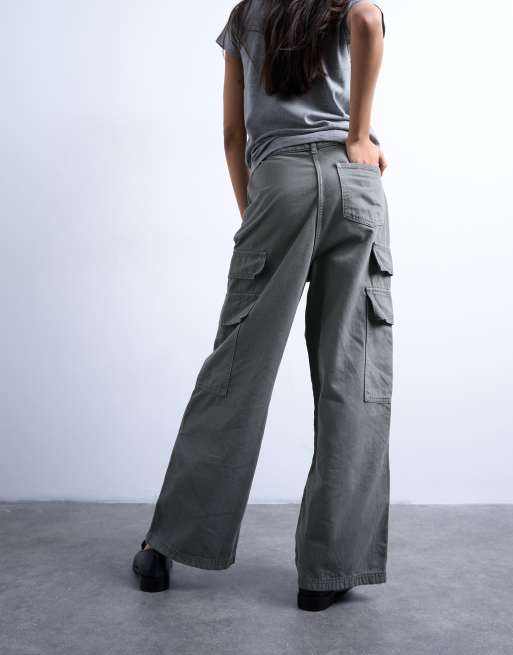 Topshop mid rise cargo pants in khaki