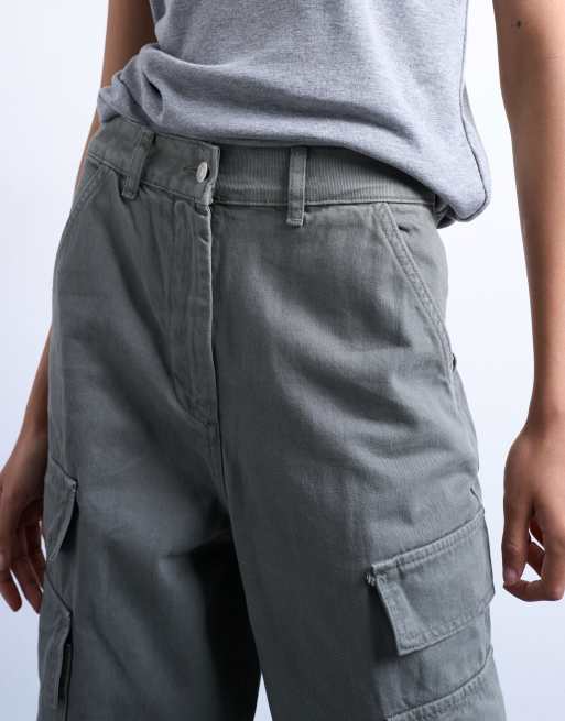 Topshop mid rise cargo pants in khaki