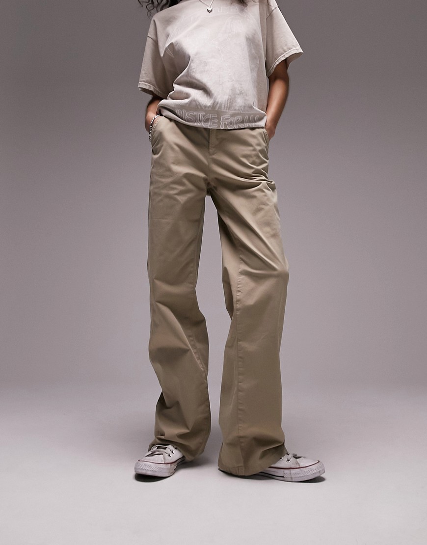 Topshop mid rise chino straight leg trousers in camel-Neutral