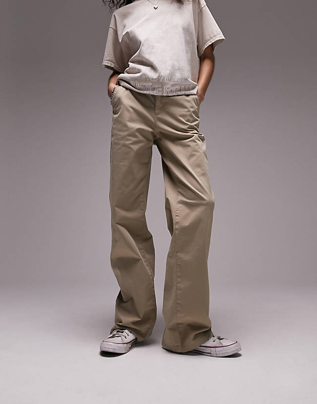Topshop - mid rise chino straight leg trousers in camel