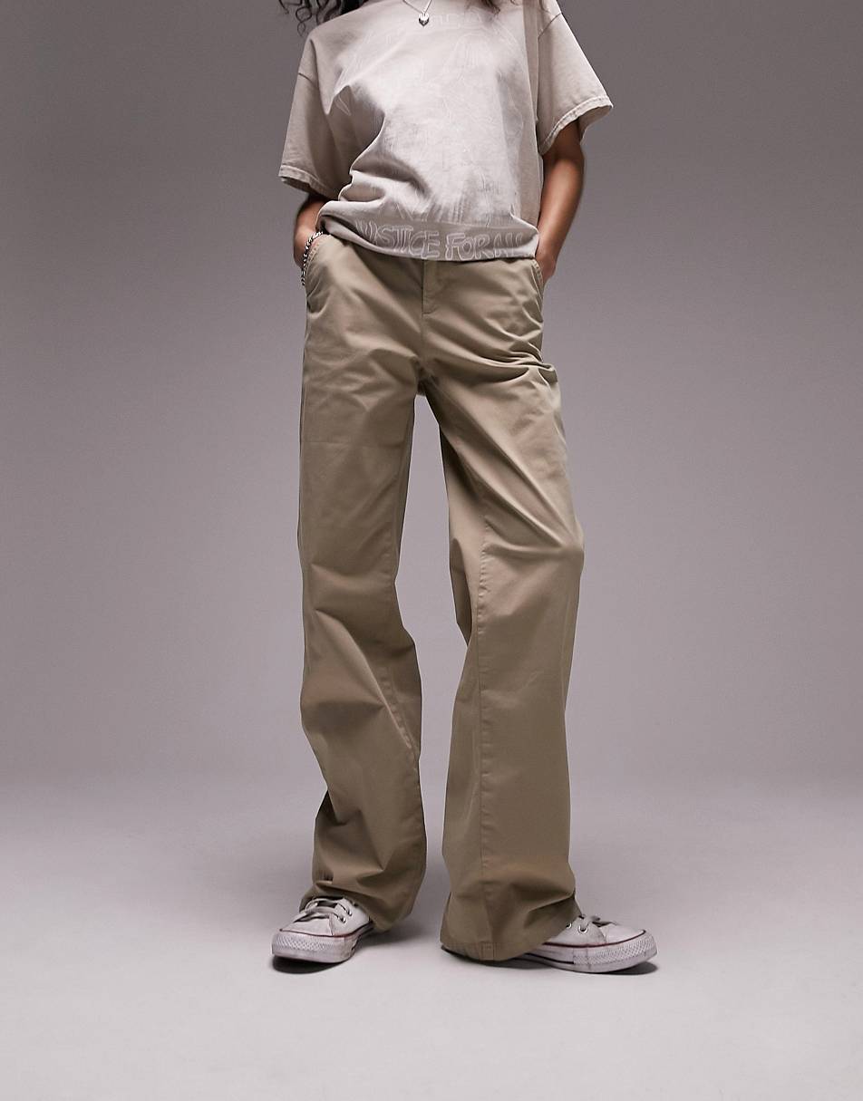Topshop mid rise chino straight leg trousers in camel