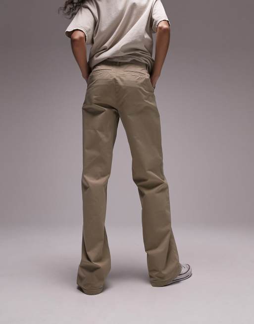 Topshop mid rise chino straight leg trousers in camel