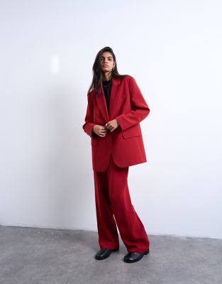 Topshop Mid Rise Clean Straight Leg Pants In Red