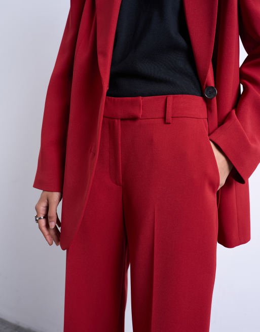 Topshop mid-rise clean straight pants in cherry red (Part of a set)