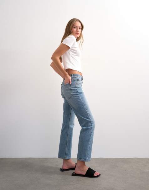 Topshop mid-rise comfort straight leg jeans in bleach - view 1